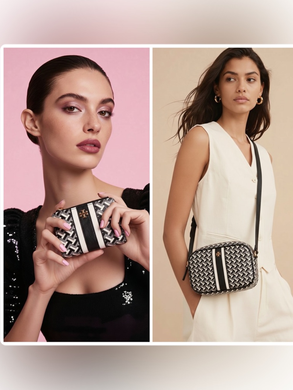 Tory Burch Kira Chevron Camera cross body Bag & Matching Wallet